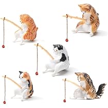 Amazon | 釣り猫 5点セット 猫釣り置物 アクアリウム 水槽 釣り